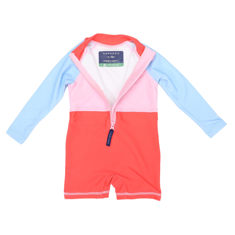 Korango Contrast Long Sleeve Zip Swimsuit - Pink