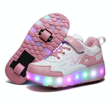 27 Rechargeable Light Skating Shoes for Kids with Two Wheels - Pink