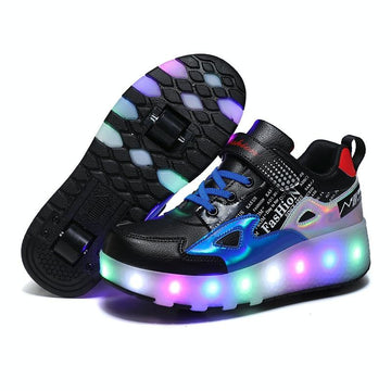 27 Rechargeable Light Skating Shoes for Kids with Two Wheels - Blue