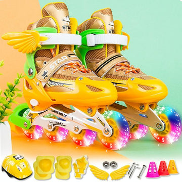 Adjustable Kids Roller Skates Set - Flash Wheels Size m - Gold