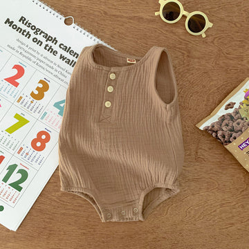 80cm Khaki Sleeveless Bubble Cotton Baby Romper - Soft Newborn Onesie for Boys and Girls, 0-2 Years