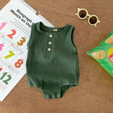 70cm Green Sleeveless Bubble Cotton Baby Romper - Soft Newborn Onesie for Boys and Girls, 0-2 Years