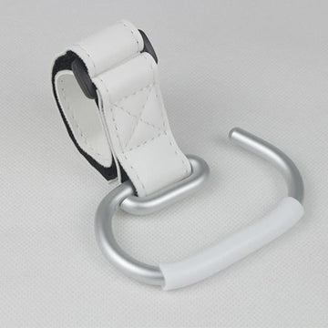 White Stroller Hooks 4-Pack - Leather and Alloy Pram Hooks with Velcro for Mom Bags and Accessories