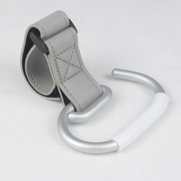 Grey Stroller Hooks 4-Pack - Leather and Alloy Pram Hooks with Velcro for Mom Bags and Accessories