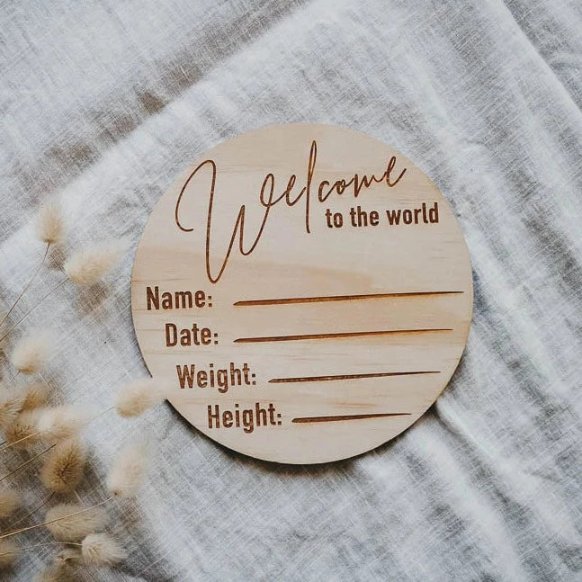 Hello Fern Wooden "Welcome To The World" Classic Birth Announcement Disc