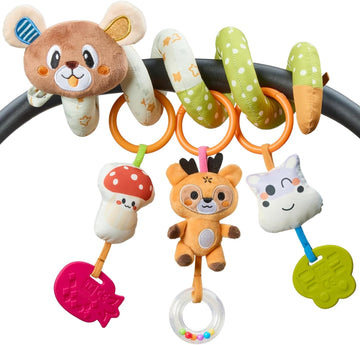 TUMAMA Baby Bear Spiral Activity Toy - Plush Car Seat & Stroller Sensory Stimulating Hanging Toy with Rattles Interactive for Newborn to 0 3 6 9 12+ Months