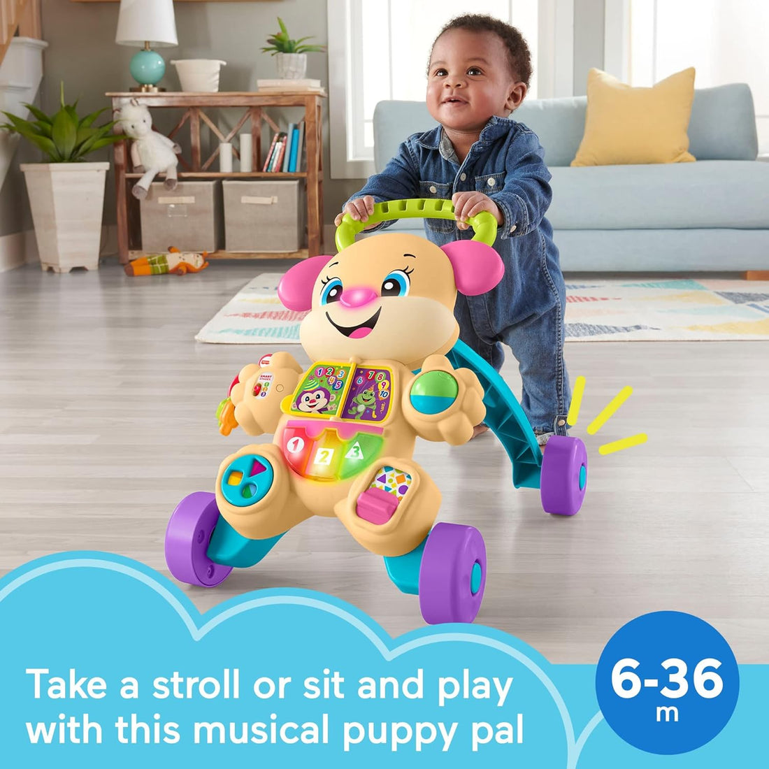 Fisher-Price Baby Toy Laugh & Learn Smart Stages Sis Walker with Educational Music Lights & Activities for Infants Ages 6+ Months