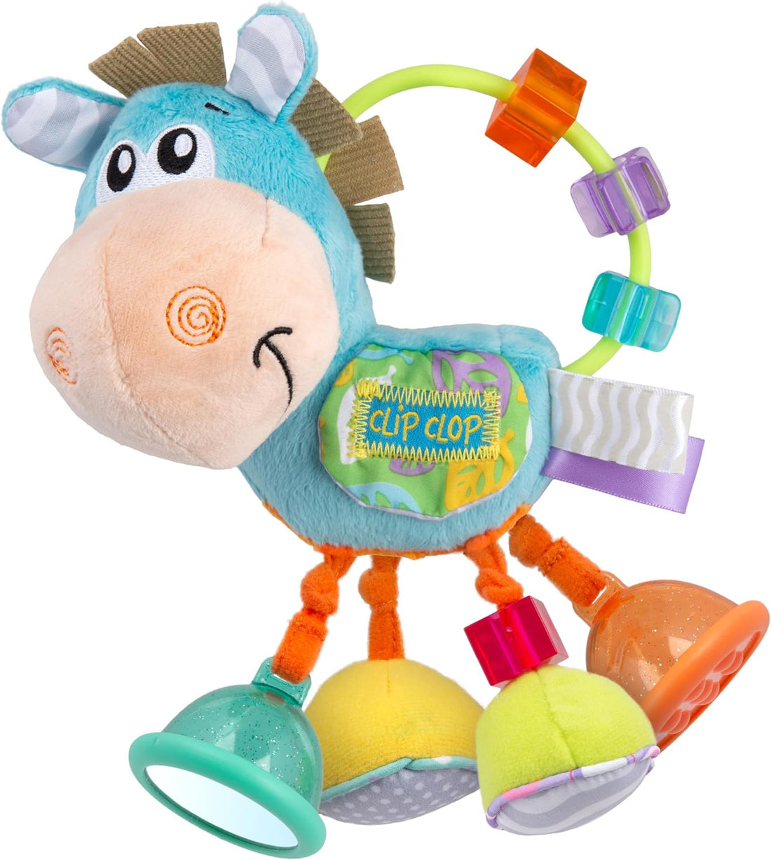 Playgro Light Blue Horse Soft Baby Toys 3-6-12 Months Developmental, 3+ Months Rattles Teething Toys for Babies, Newborn & Infant Sensory Non-Toxic Plush Baby Rattle for Boy Girl Clip Clop Activity