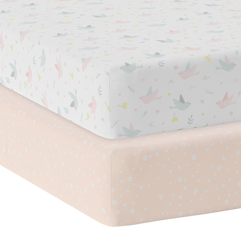 2pk Jersey Cot Fitted Sheets - Ava Blush Floral