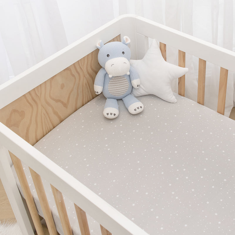 2pk Jersey Cot Fitted Sheets - Noah Grey Stars