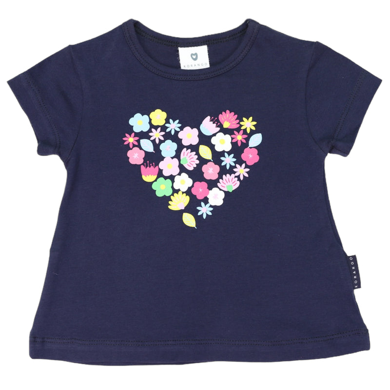 Korango Flower Heart Print Top - Navy