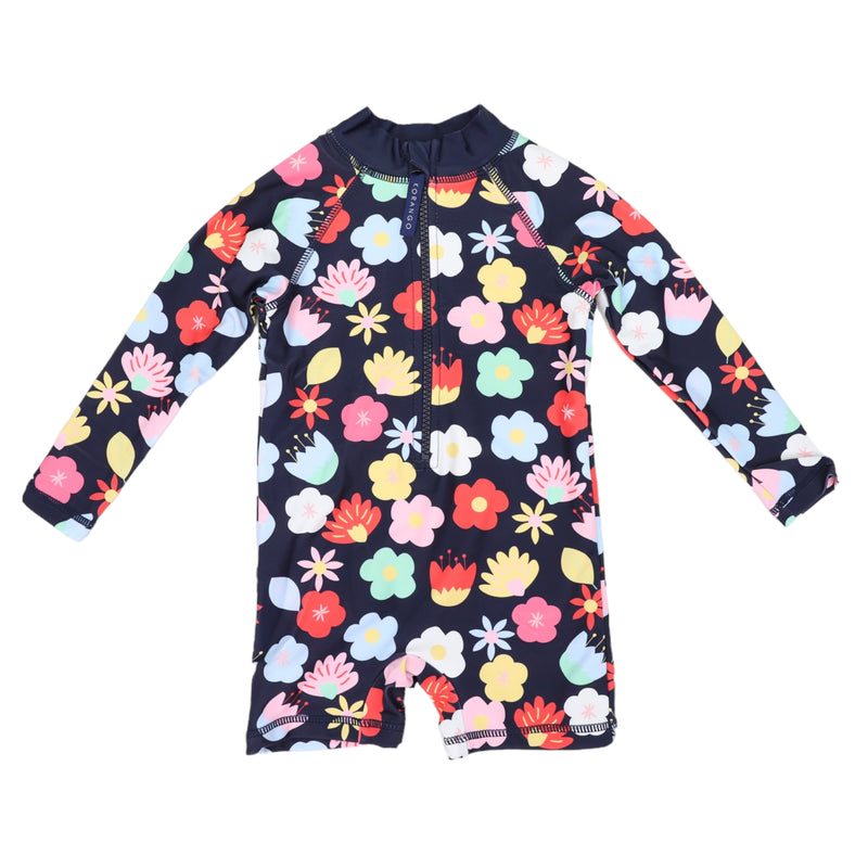 Korango Flower Long Sleeve Zip Swimsuit - Navy