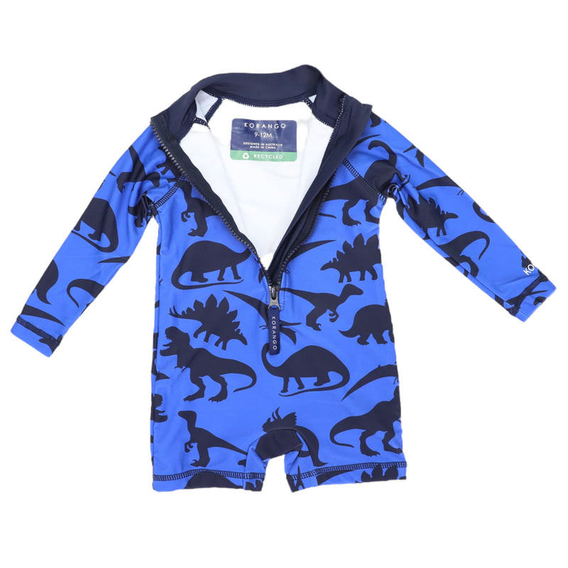 Korango Dinosaur Long Sleeve Zip Swimsuit - Blue/Navy