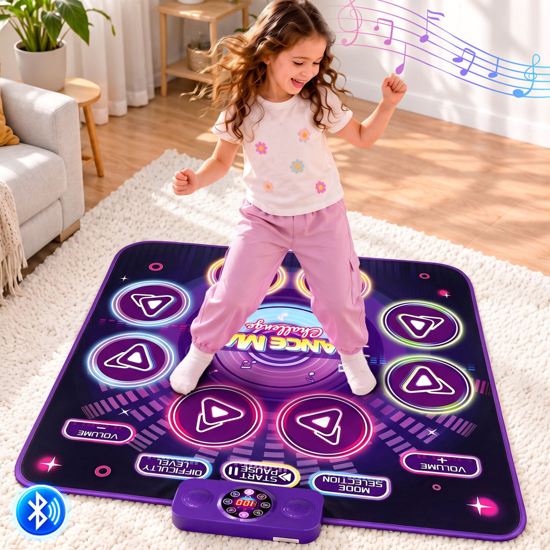 Keezi electronic dance mat toy for kids, purple Bluetooth dance pad with four game modes, suitable for ages 3-12.