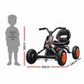 Black Rigo Pedal Go Kart for kids with plastic wheels, forward and reverse gears, 84cm length, designed for young children.