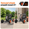 Black Rigo Pedal Go Kart for kids with plastic wheels, featuring forward and reverse gears, 84cm size, by Everything Baby.