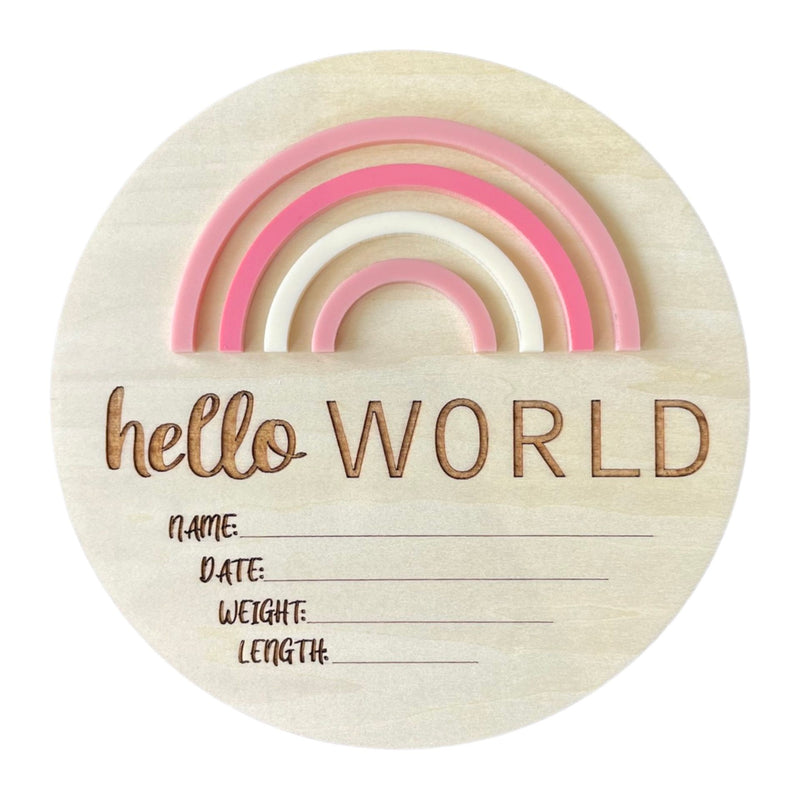 Timber Tinkers Announcement Disc - Hello World Rainbow Pretty Pink