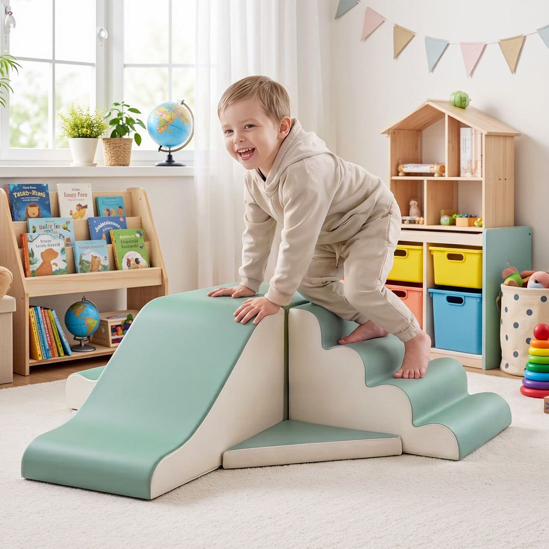 Keezi Kids climbing blocks 4-piece foam toddler playset, soft indoor activity toy for safe climbing and crawling fun.
