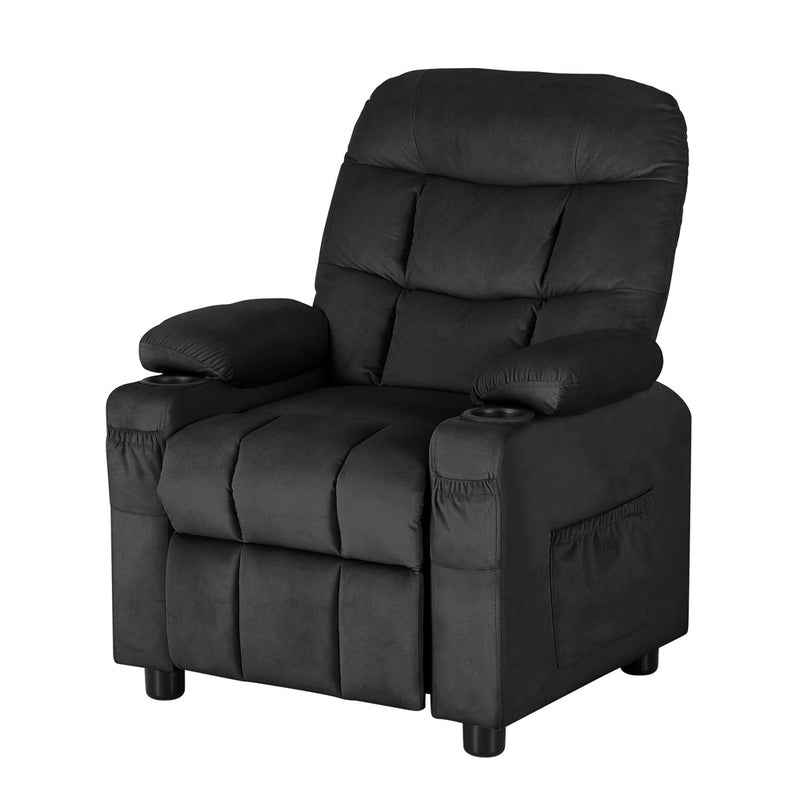 Keezi Kids Recliner Chair Black Velvet Sofa Lounge Couch Children Charis Armchair