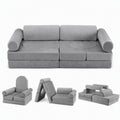 Keezi 12-piece modular kids sofa play couch set with washable grey covers, perfect for playrooms and children's seating.
