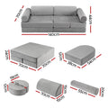 Grey Keezi 12-piece modular kids sofa play couch with removable washable covers, ideal for kids' playroom furniture.
