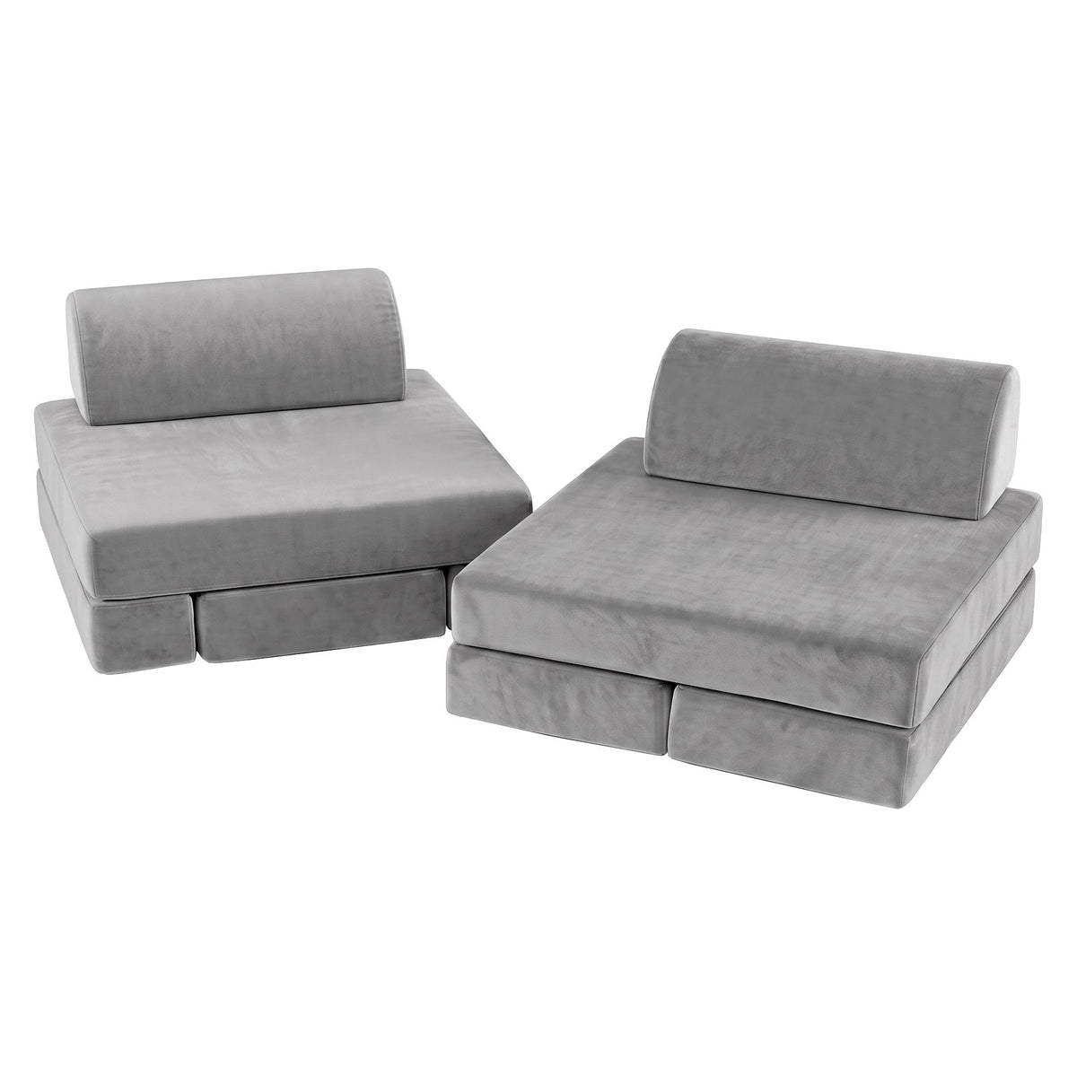 Keezi 12-piece modular kids sofa in grey with foam cushions and removable washable covers, ideal for playroom seating.