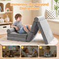 Keezi 12-piece modular kids sofa set with foam cushions and removable washable covers in grey, suitable for playroom seating.