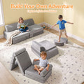 Keezi 12-piece modular kids sofa play couch with foam cushions and removable washable grey covers, ideal for playrooms.
