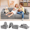 Keezi 12-piece modular kids sofa set with grey foam cushions and removable washable covers, ideal for playrooms and children's furniture.