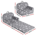Keezi kids 2-in-1 fold-out sofa bed in grey with removable washable cover, carry handle, storage pocket, and glow-in-the-dark features.