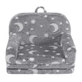 Keezi kids 2-in-1 fold-out sofa bed in grey with removable washable cover, carry handle, storage pocket, and glow-in-the-dark feature