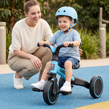 Blue RIGO tricycle bike for kids with three wheels, made of carbon steel, featuring a 70cm frame for young children.