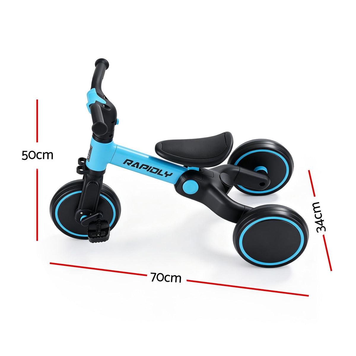 Blue RIGO Tricycle Bike for kids with 3 wheels, made of carbon steel, 70cm size, suitable for young children.