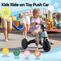 Blue RIGO tricycle bike for kids with 3 wheels, made of carbon steel, designed for young children, featuring a sturdy frame and colorful finish.