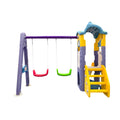 Keezi kids 4-in-1 slide swing set with double swings, basketball hoop, and playhouse for active children.