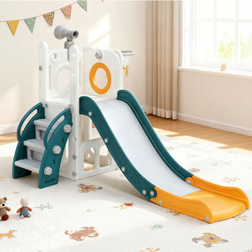 Keezi Kids Slide Set Basketball Hoop Outdoor Playground Outdoor Toys Telescope Storage