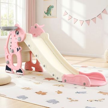 Keezi Kids Slide Set Basketball Hoop Outdoor Playground Toy Dragon 125cm Slide Pink
