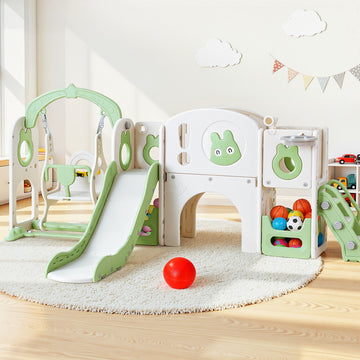 Keezi Kids Slide Swing Set Basketball Hoop Ring Football Outdoor Toys 140cm Green