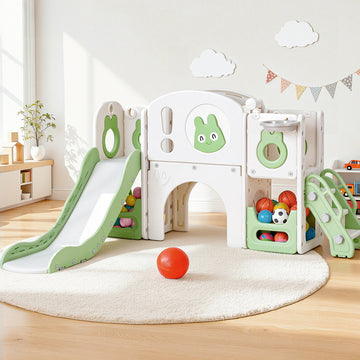 Keezi Kids Slide Swing Set Ball Hoop Rings Football Outdoor Toys Green