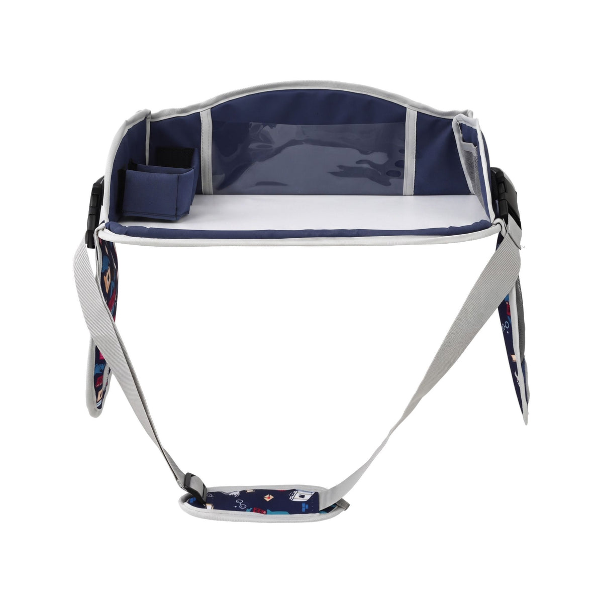 Keezi Kids travel lap desk in blue, portable car seat organizer and desk for kids, ideal for car and airplane use.