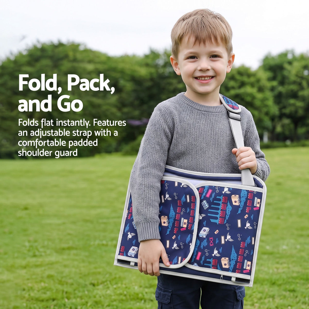 Keezi Kids Travel Tray Blue portable car seat lap desk for kids, ideal for car and airplane use, from Everything Baby.