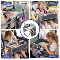 Grey Keezi Kids Travel Tray car seat lap desk with organizer, portable and suitable for car and airplane use.