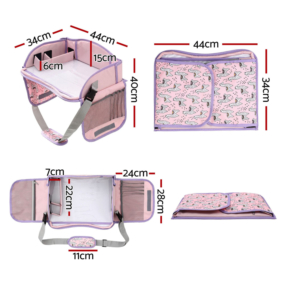Pink Keezi Kids travel tray for car seat and airplane, portable lap desk organizer for children, from Everything Baby.