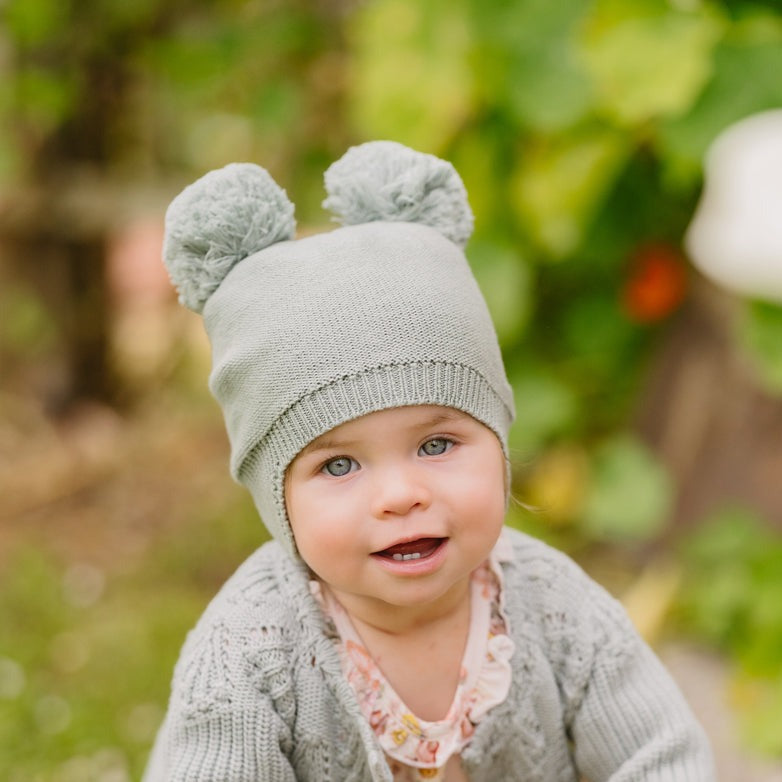 Ciara PomPom Knitted Beanie - Dusky Sage