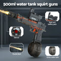 Grey Keezi kids electric water gun with 500ml tank, light squirt toy for pretend play, suitable for children and kids.