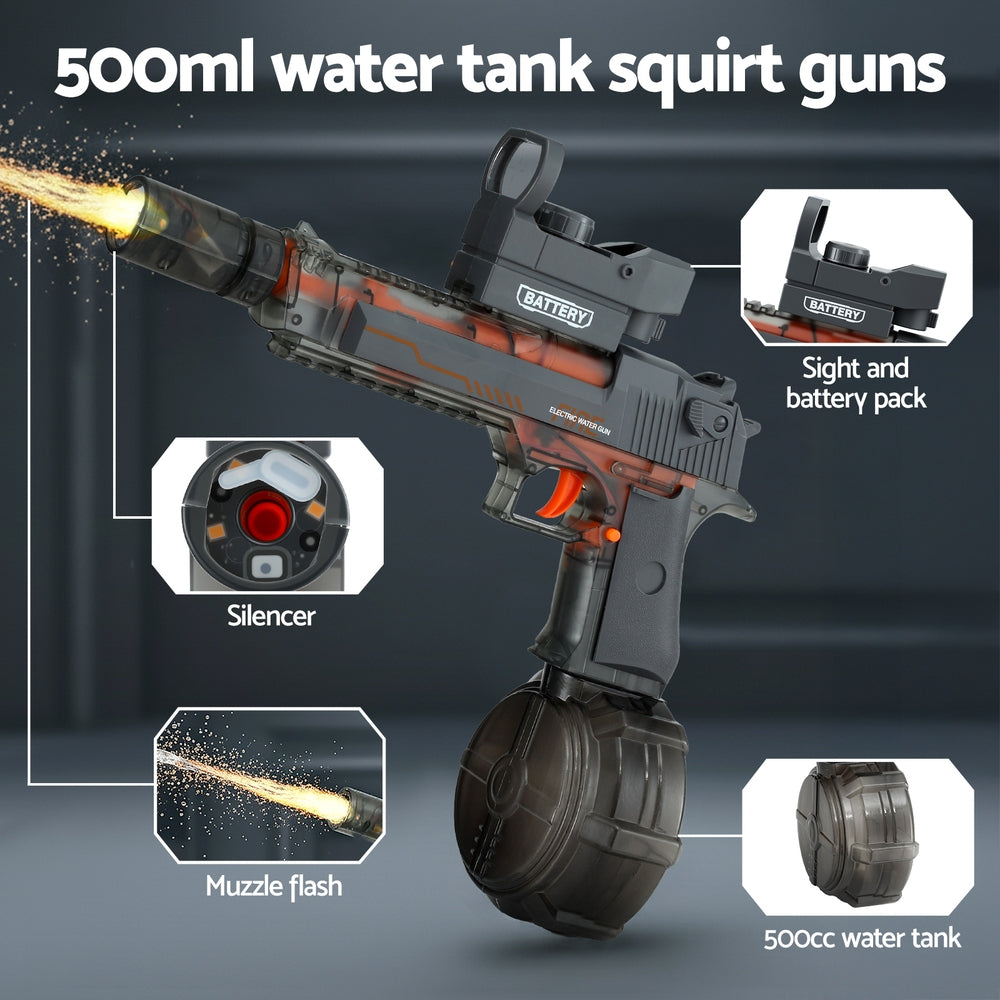 Grey Keezi kids electric water gun with 500ml tank, light squirt toy for pretend play, suitable for children and kids.