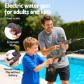 Grey Keezi kids electric water gun with 500ml tank, light feature, designed for pretend play and outdoor water fun.