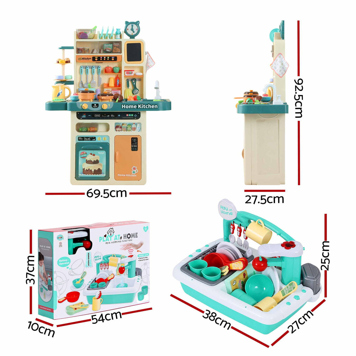 Keezi 2-piece kids pretend kitchen and washing playset with sink toys, designed for imaginative baby and kids pretend play activities.