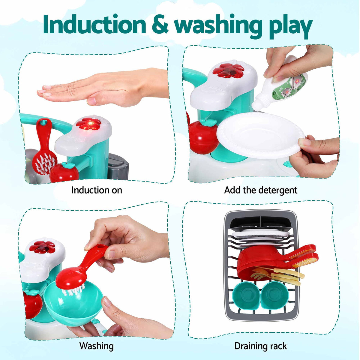 Keezi 2-piece kids pretend kitchen and washing playset with sink toys, ideal for imaginative baby and kids pretend play activities.