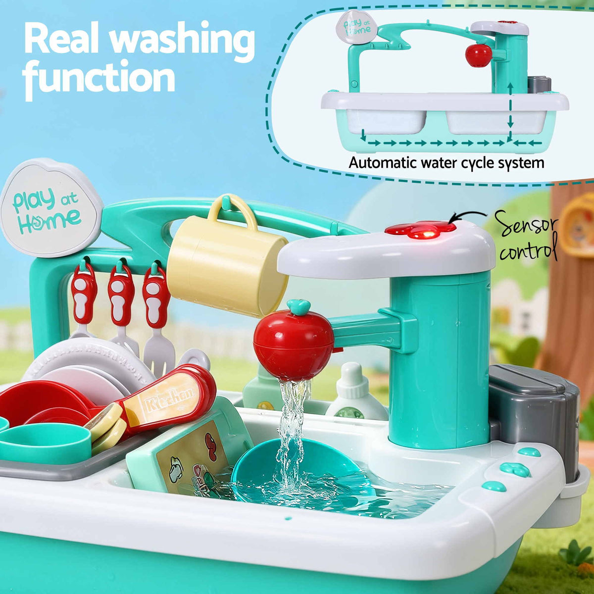 Keezi 2-piece kids pretend kitchen and washing playset with sink toys, ideal for imaginative play for children.